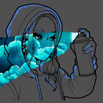 a realistic girl, spray painting
