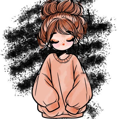 girl with baggy sweatshirt and messy bun