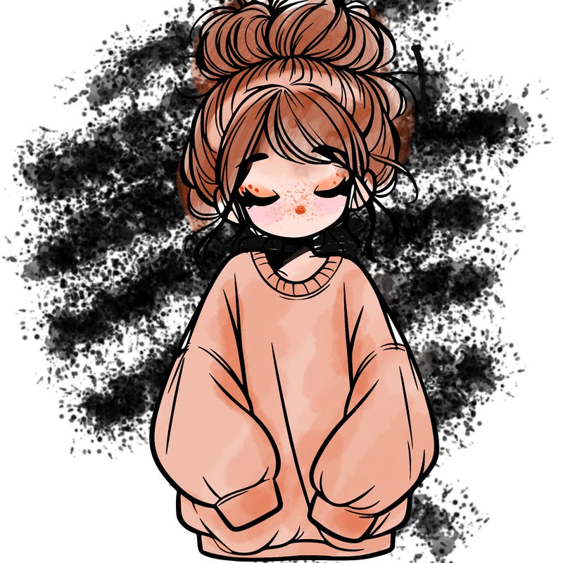 girl with baggy sweatshirt and messy bun