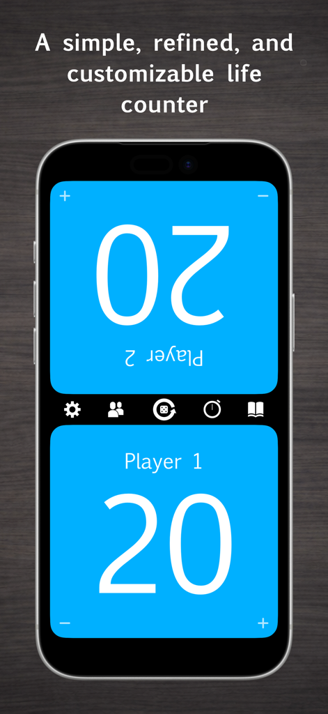 Mutility: MTG Life Counter - A 2-player Magic The Gathering life counter interface on a mobile screen for tabletop gaming