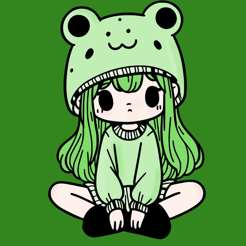 a girl wearing a frog hat and some frog socks