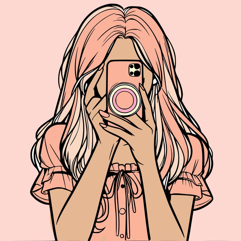 a realistic girl holding her phone taking pictures