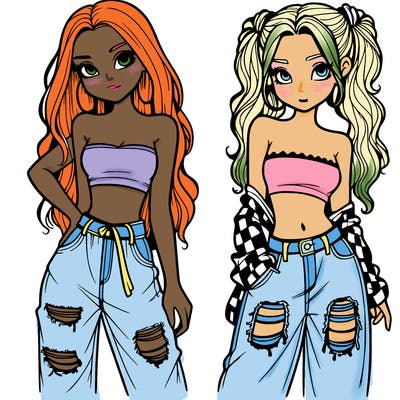 2 girls in crop tops and baggy jeans ripped