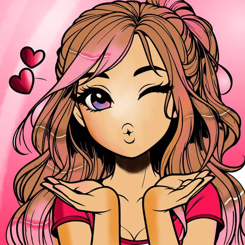 realistic girl winking and blowing a kiss while making heart hands