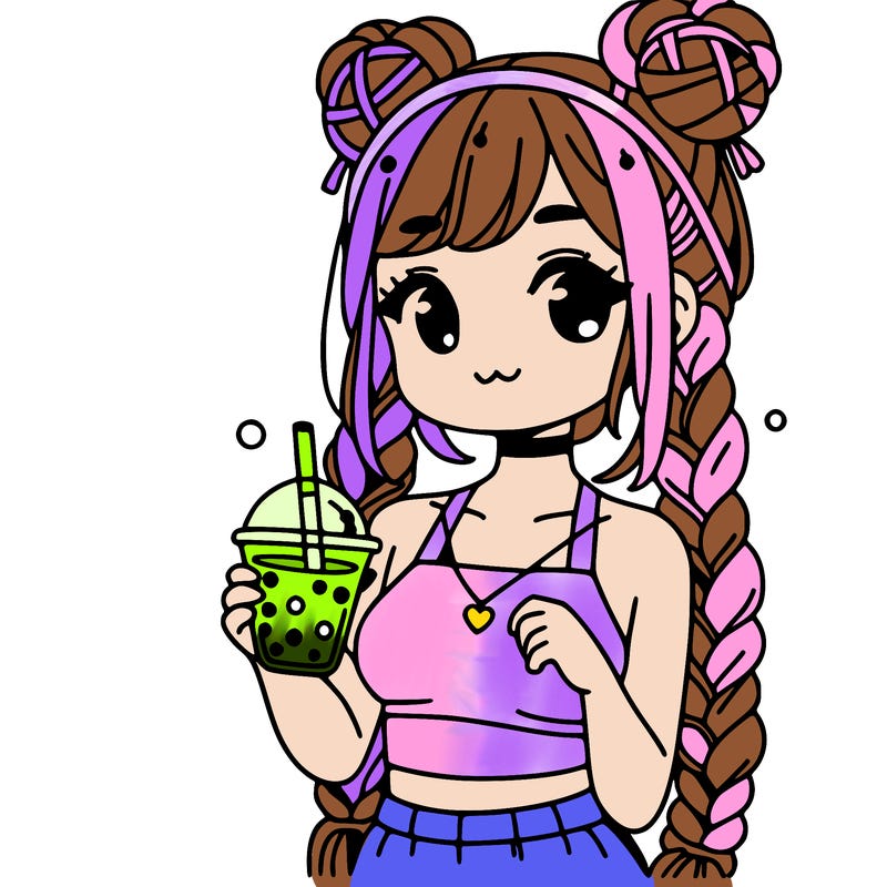 girl in braids, drinking boba and in a crop top