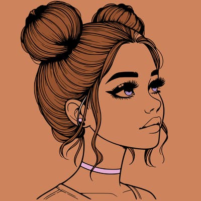 realistic girl with buns on the top of her head