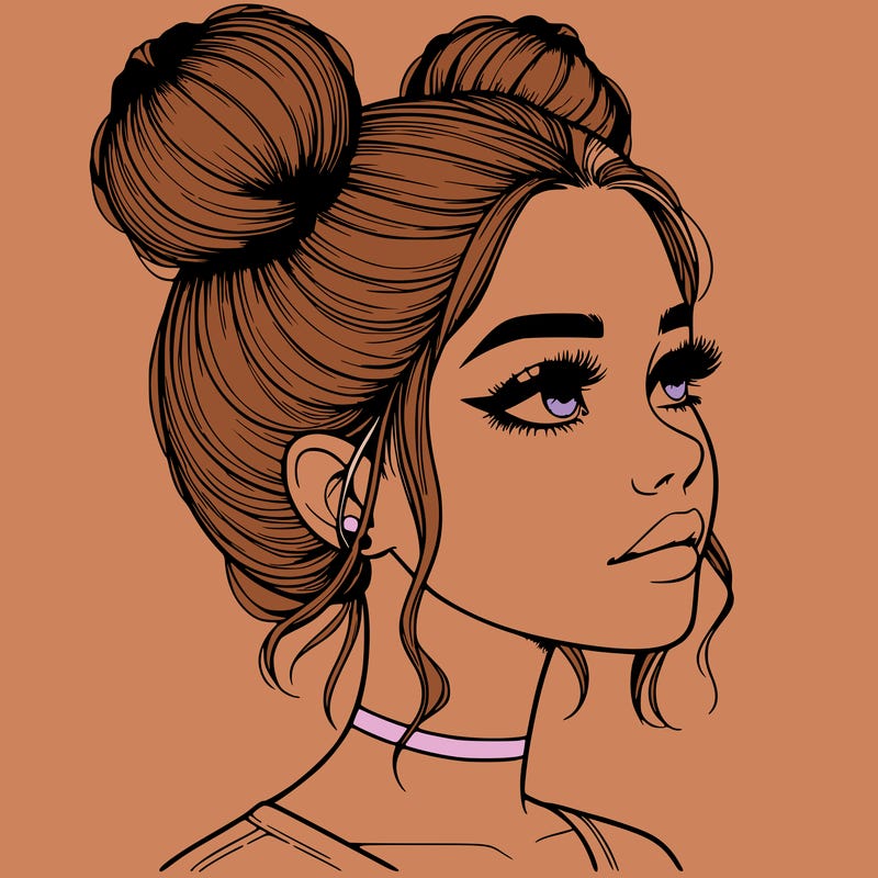 realistic girl with buns on the top of her head