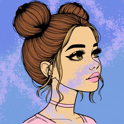 realistic girl with buns on the top of her head