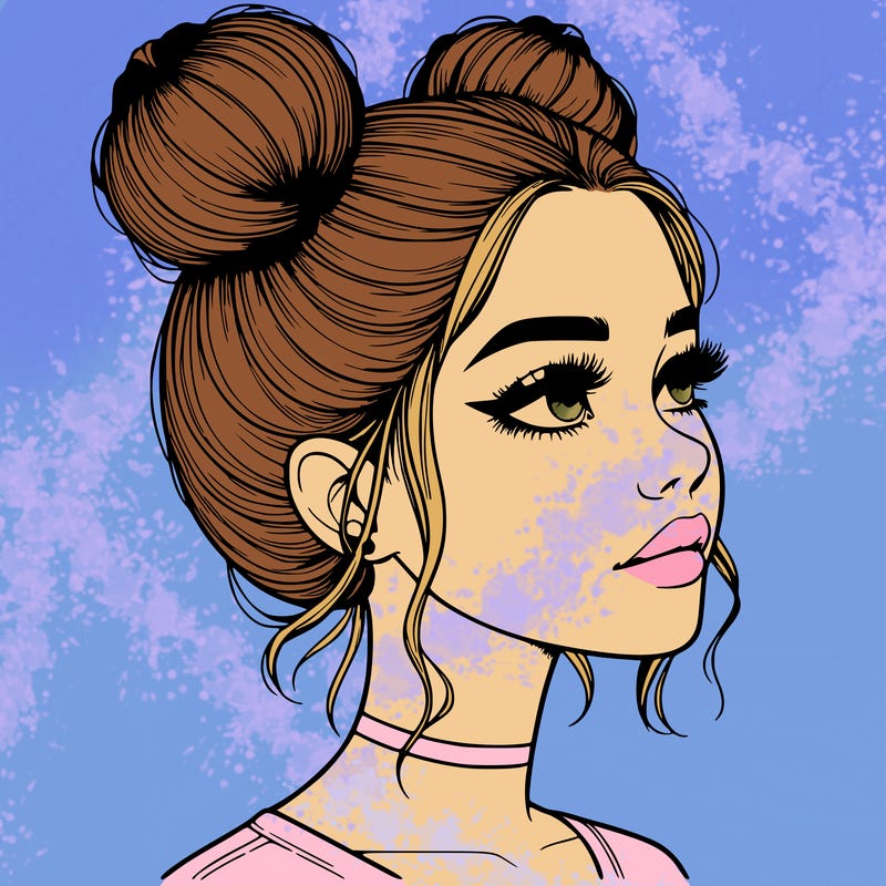 realistic girl with buns on the top of her head