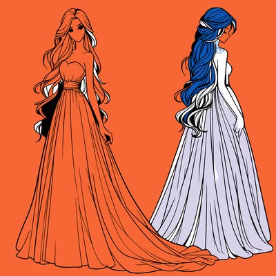 realistic woman with long flowing dress