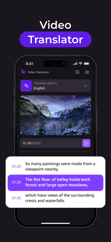 Subtitles Video Translator - Subtitles Video Translator app interface showing English subtitles on a mobile phone
