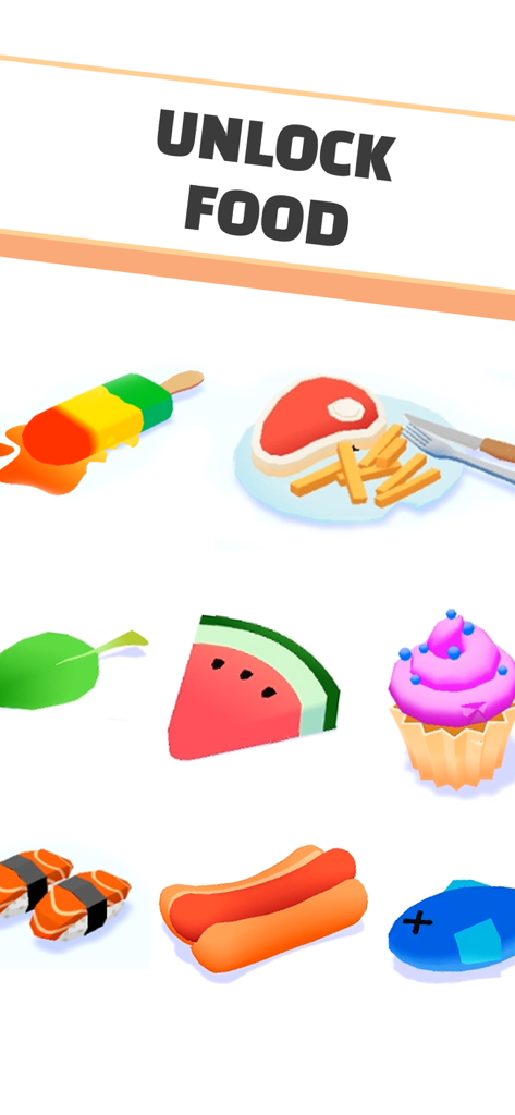 Idle Ants - Simulator Game - A collection of unlockable food items in the Idle Ants simulator game including sushi watermelon and a popsicle