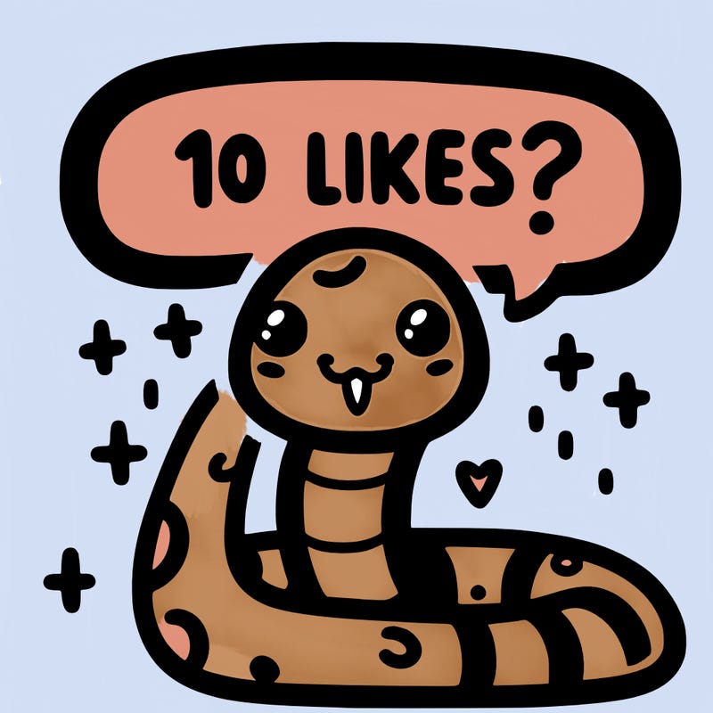 cute snake saying "10 likes?"