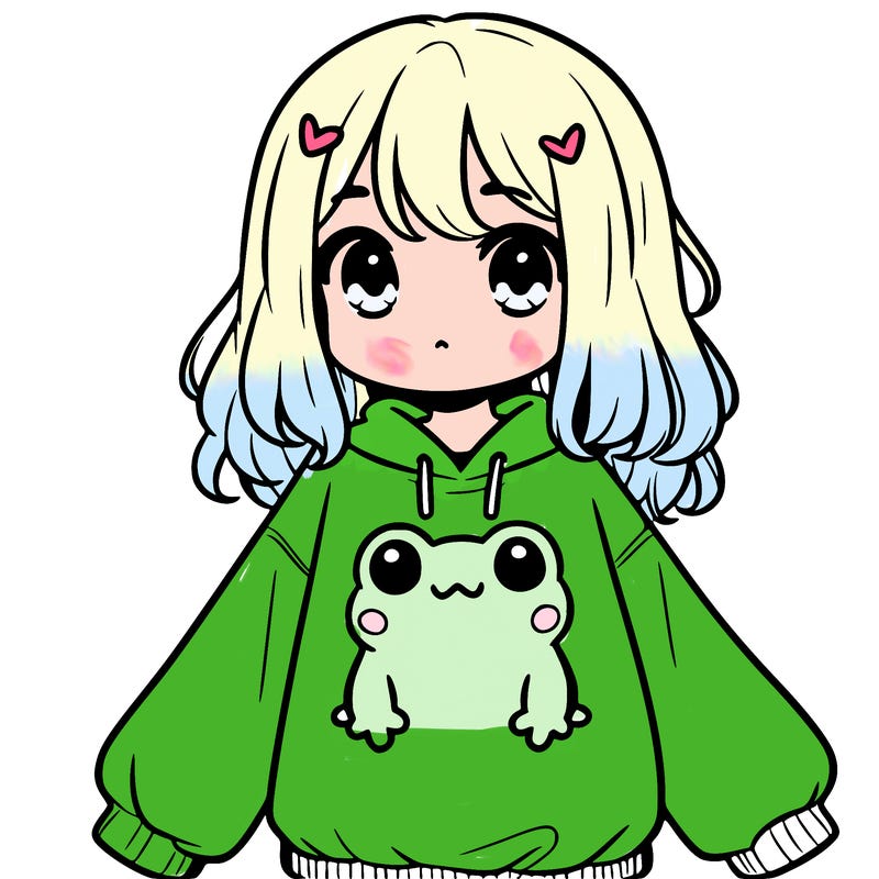 girl wearing frogging sweatshirt