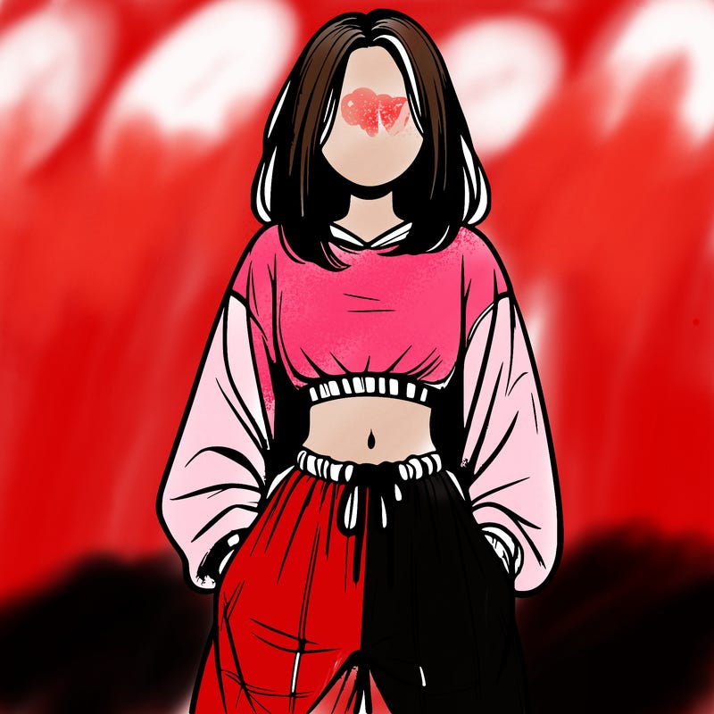 realistic girl faceless with baggy pants and a crop top