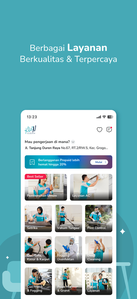 KliknClean - KliknClean Mobile App-Oberfläche, die verschiedene Haushaltsreinigungs- und Wartungsdienste anzeigt.
