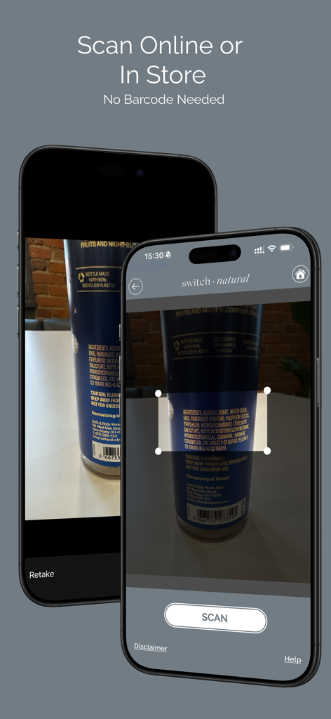 Switch Natural - Scanning a product ingredient list with the Switch Natural mobile app