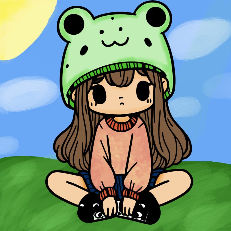 a girl wearing a frog hat and some frog socks
