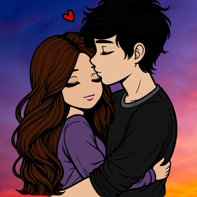 a realistic couple boy and girl hugging and kissing