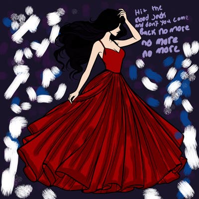 realistic woman with dress flowing in the wind