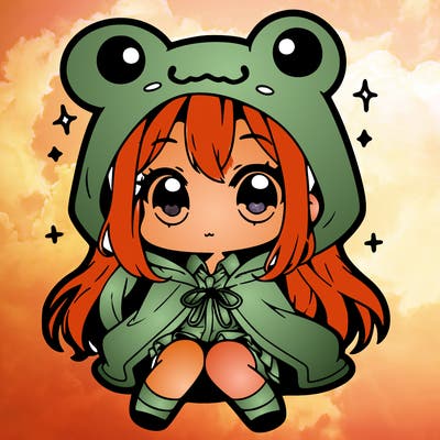 chibi girl with frog hoodie