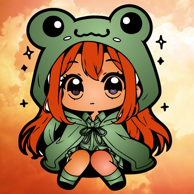 chibi girl with frog hoodie