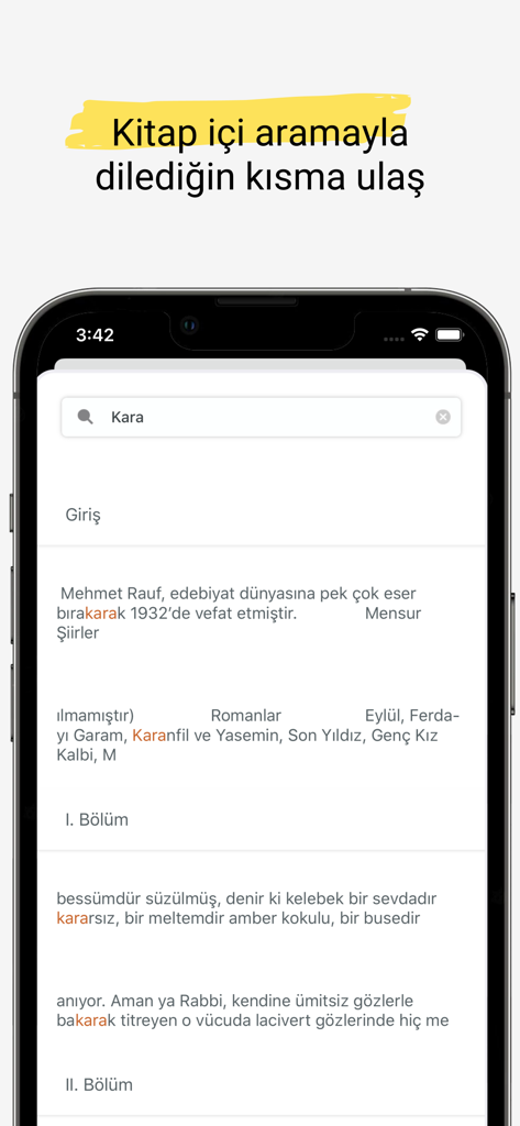 In-book search feature on the Kitapyurdu E-Kitap app