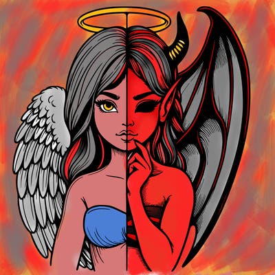 realistic angel half demon