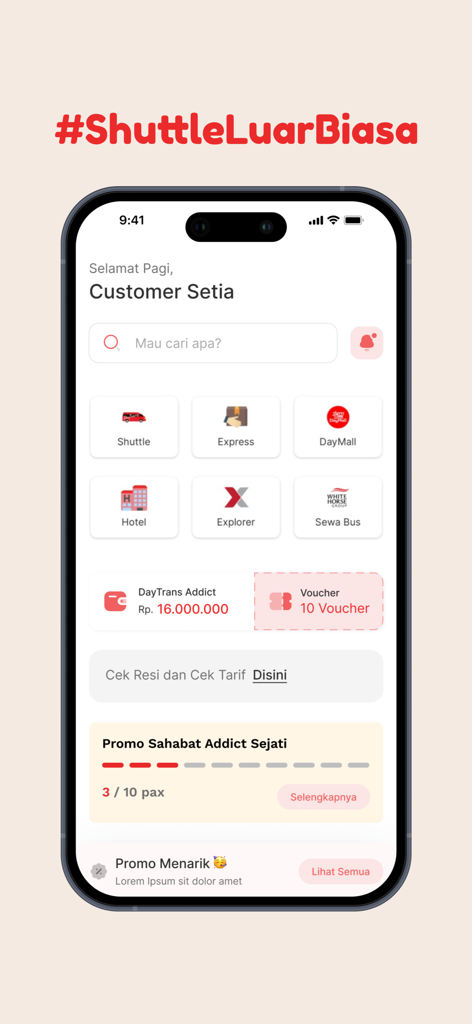 DayTrans - DayTrans mobile app home screen showing shuttle and express services