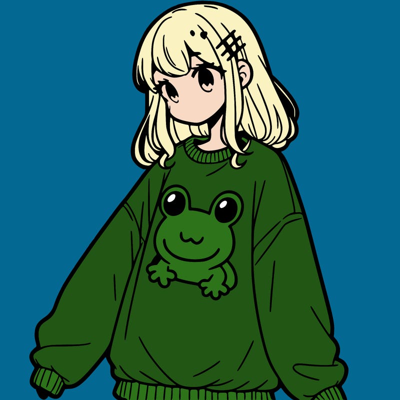 girl wearing frogging sweatshirt