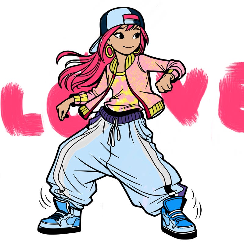 teenage girl doing street dance in baggy clothes