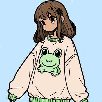 girl wearing frogging sweatshirt