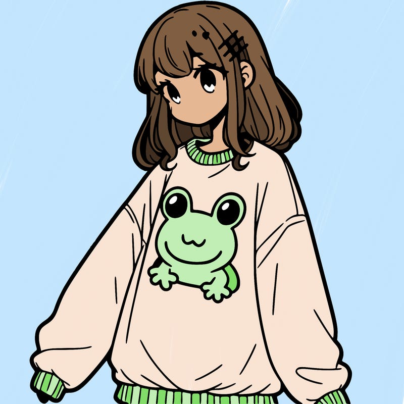 girl wearing frogging sweatshirt