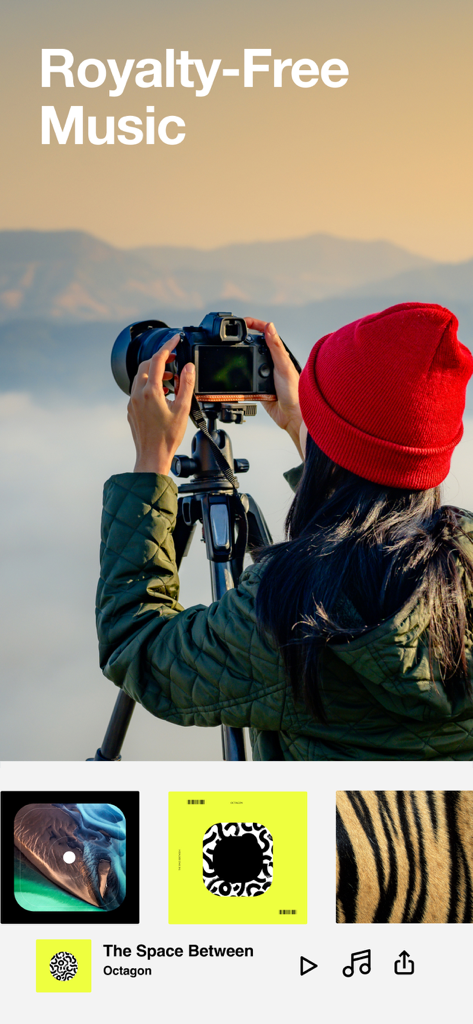 Vimeo Create app showing its royalty free music library for video editing