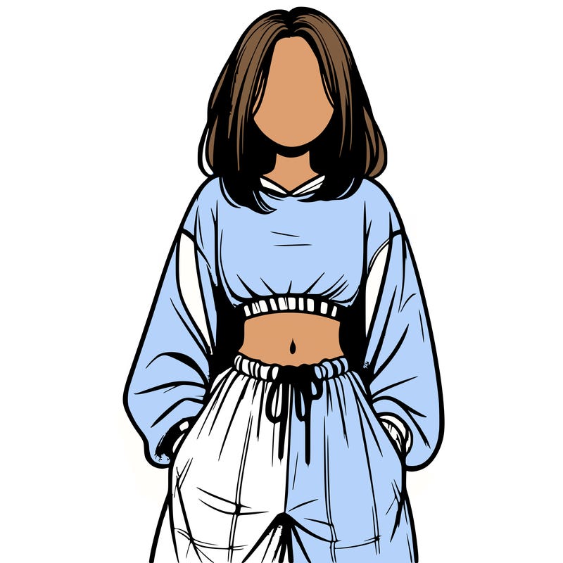 realistic girl faceless with baggy pants and a crop top