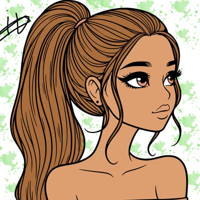 a beautiful and realistic girl with a high pony tail