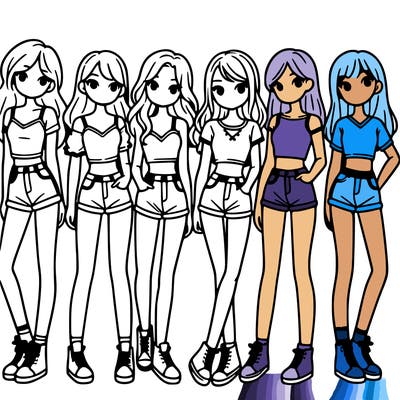 a group of girls wearing crop tops and shorts