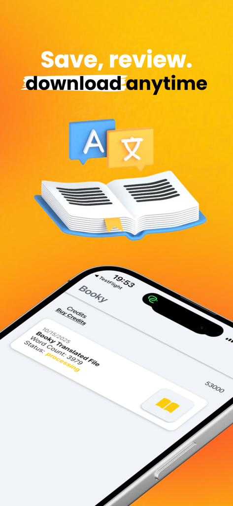 eBook Translator Booky - Interfaz de la aplicación eBook Translator Booky mostrando una traducción de archivo en progreso y opciones para guardar y descargar