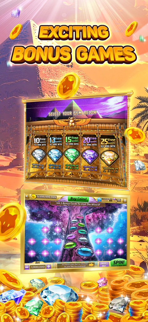Buffalo Bonus Casino - Buffalo Bonus Casino app screenshot showing exciting bonus games with Egyptian and fantasy themes