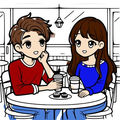 girl and boy on coffe,date