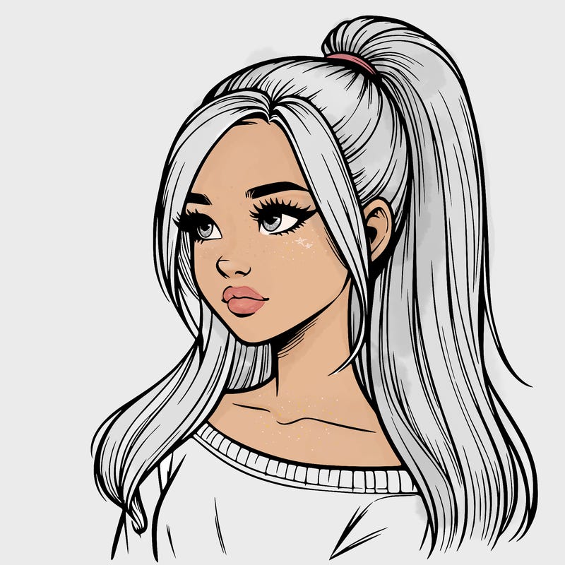 realistic girl with a high ponytail