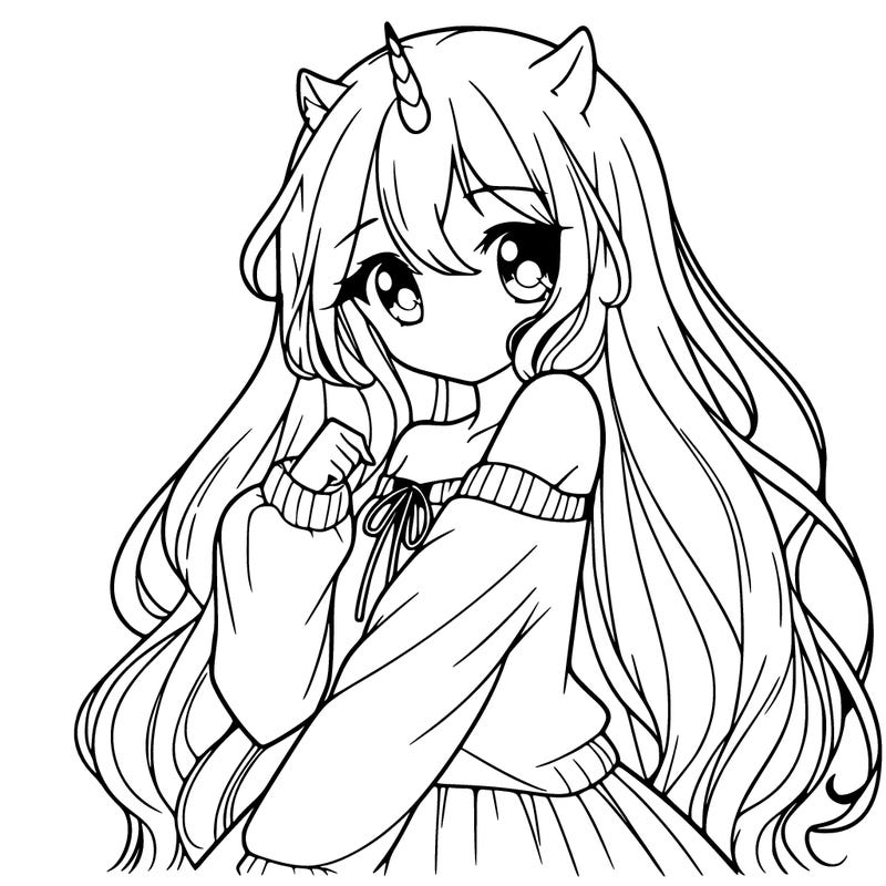 unicorn in human girl form in an anime style