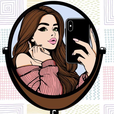 realistic girl taking mirror selfie beautiful