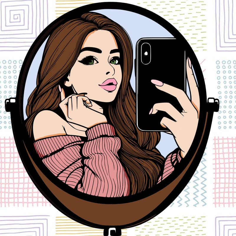 realistic girl taking mirror selfie beautiful