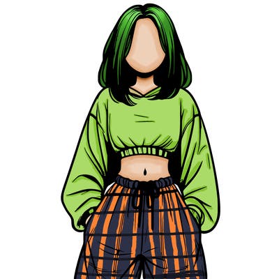 realistic girl faceless with baggy pants and a crop top