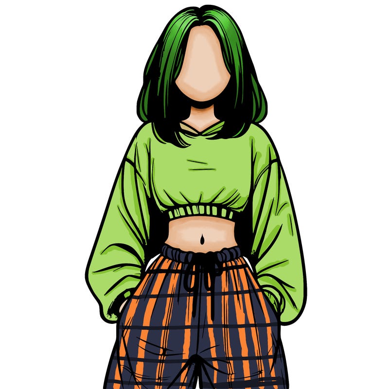 realistic girl faceless with baggy pants and a crop top