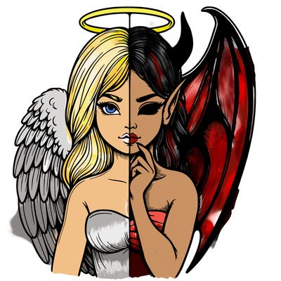 realistic angel half demon