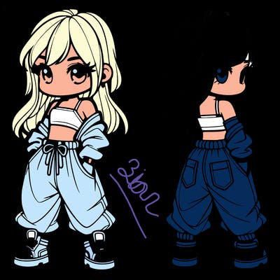 girl in crop top and baggy pants