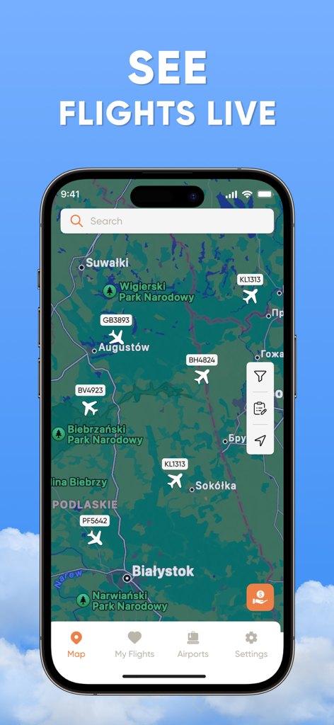 Real time flight tracking map with live aircraft positions
