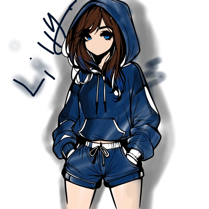 realistic girl in shorts and hoodie